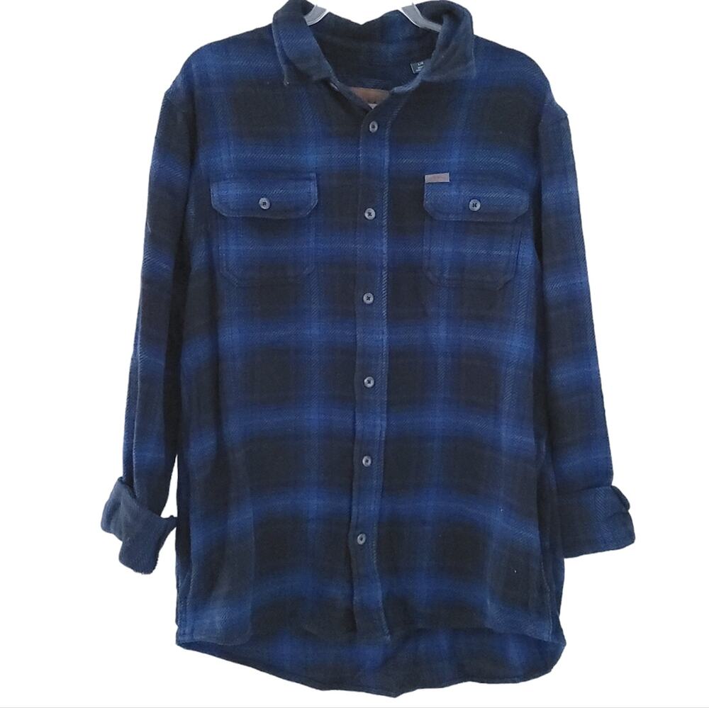 Orvis Plaid Shacket Button Down Shirt Jacket Large Men Blue Black